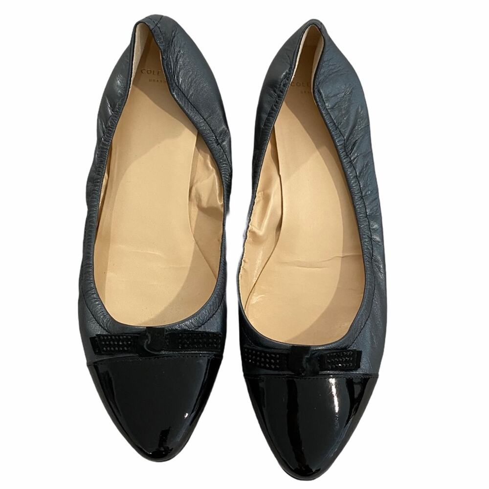 Cole Haan Grey & Black Pointed Toe Ballet Flats